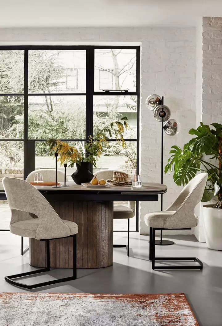 Elegant dining room furniture collection with modern chairs and table
