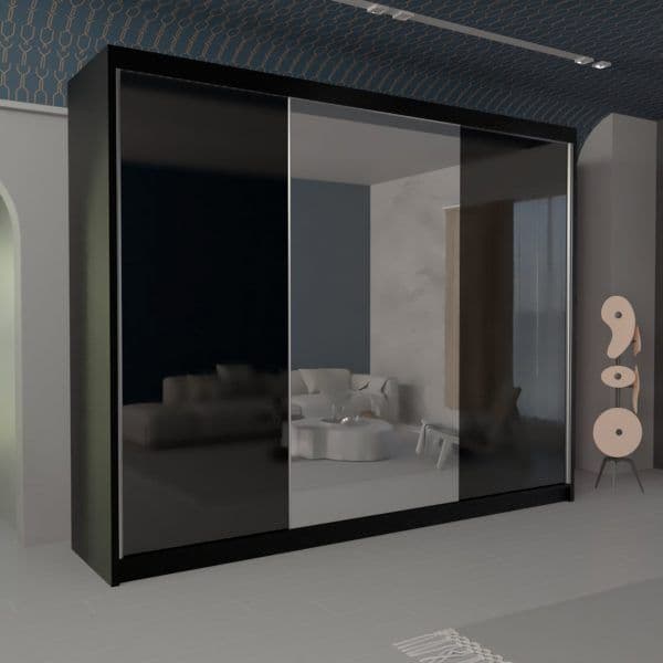 VIKAS BLACK HIGH GLOSS WARDROBE 120cm/150cm/200cm/250cm