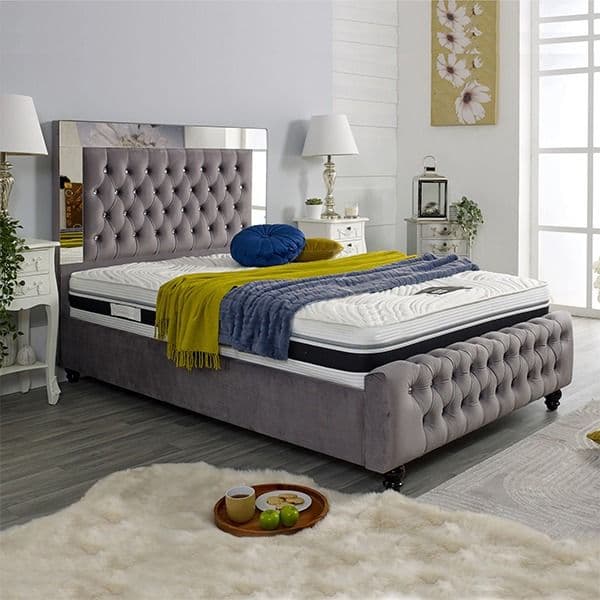 Mia Fabric with Mirror Single, Double, King Size, Super King Bedroom Bed