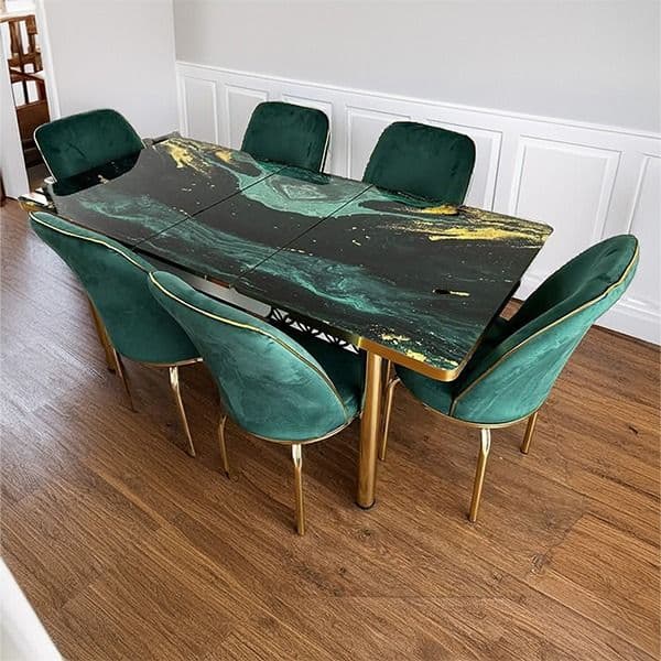 Moscow Green and Gold Table with Chairs