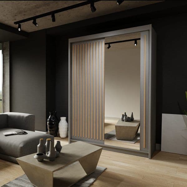 ROYAL GREY/OAK SLIDING WARDROBE 250cm