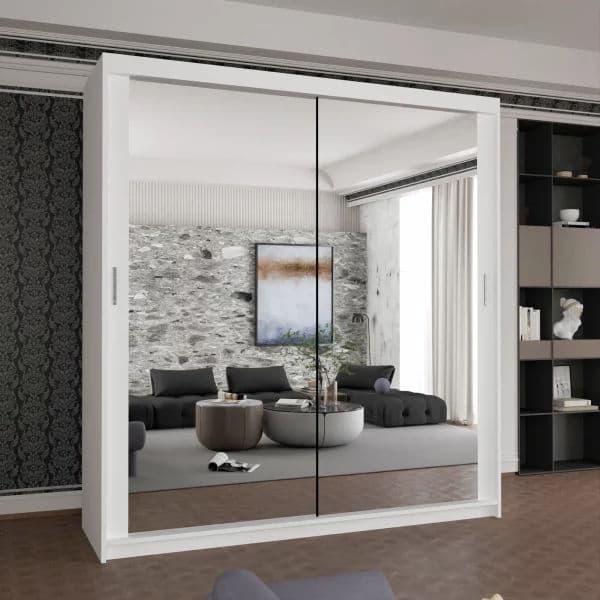 HOUSTON WHITE SLIDING WARDROBE 100cm/120cm/150cm/180cm/203cm