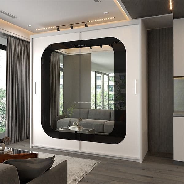 CHELSEA WHITE WARDROBE BLACK STRIP 150cm/203cm