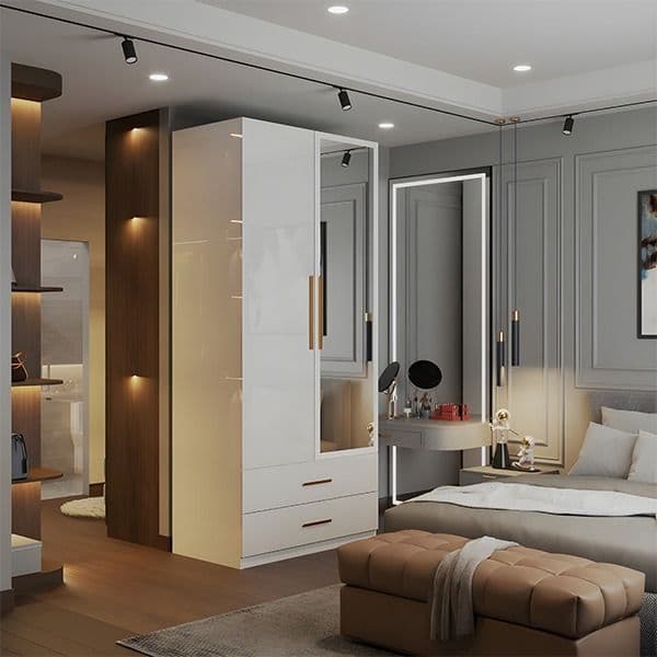 Latina White 2 Door High Gloss Wardrobe