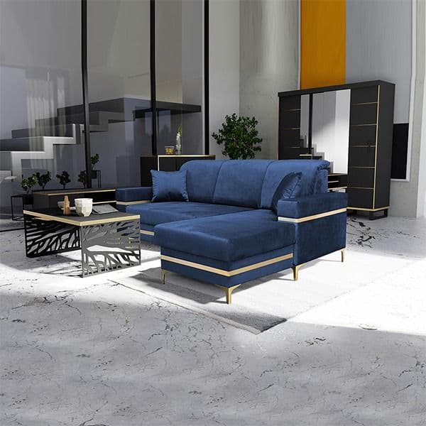 FLORENCE BLUE GOLD CORNER SOFA BED