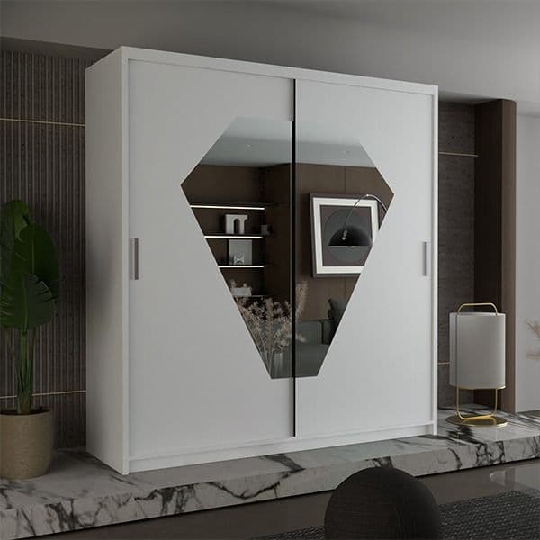 DIAMOND WHITE WARDROBE 150cm/203cm