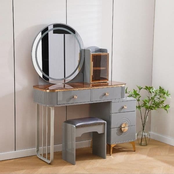 HIGH GLOSS BEDROOM DRESSING TABLE GREY AND GOLD
