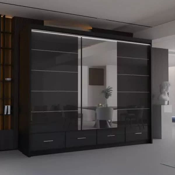 BLACK HIGH GLOSS SYCYLIA WARDROBE 150-208-255CM
