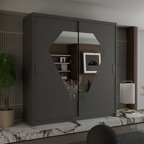 DIAMOND GREY WARDROBE 150cm/203cm