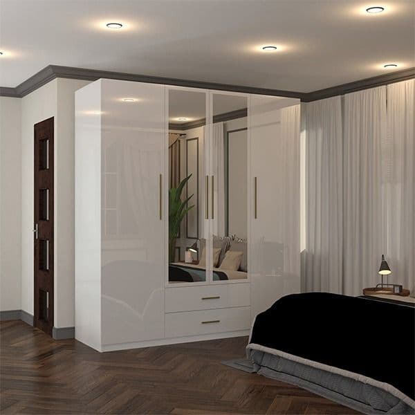 Latina White 4 Door High Gloss Wardrobe