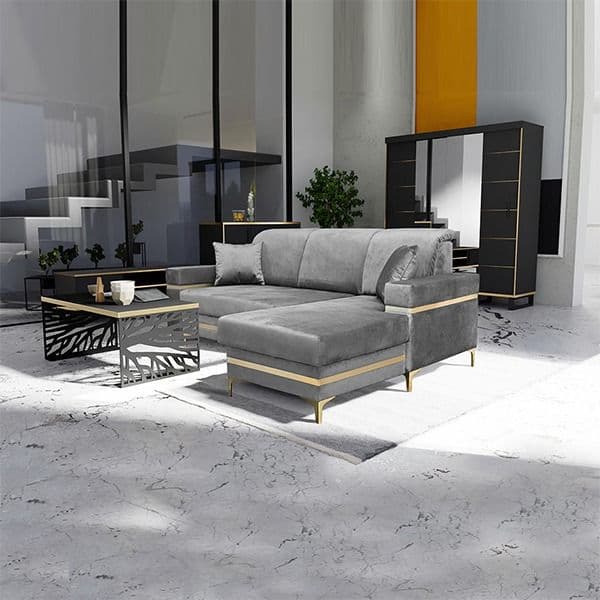 FLORENCE GREY GOLD CORNER SOFA BED