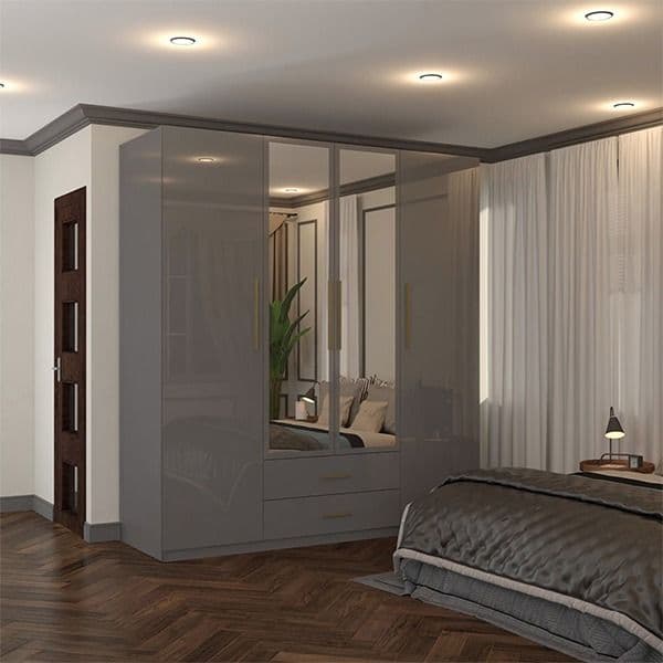 Latina Grey 4 Door High Gloss Wardrobe