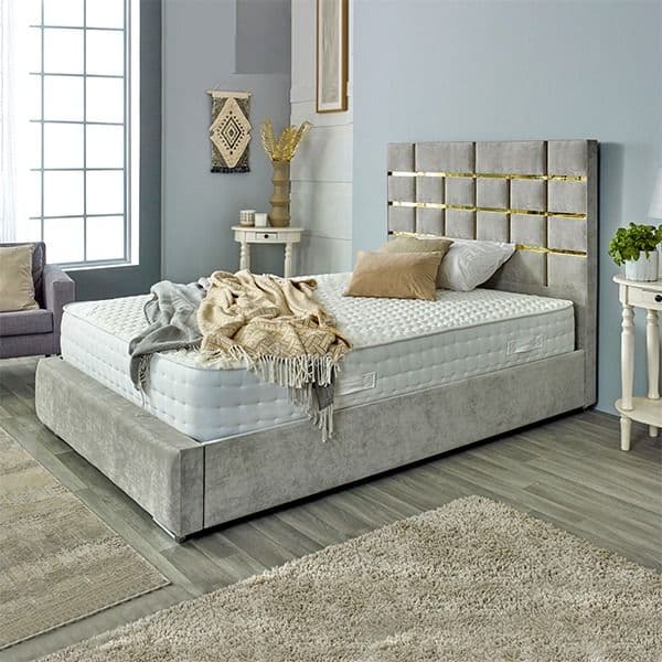 Vida Velvet with Gold Trim Single, Double, King Size, Super King Bedroom Bed