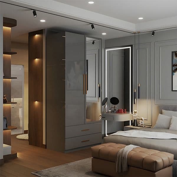 Latina Grey 2 Door High Gloss Wardrobe