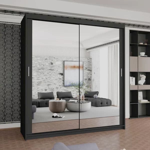 HOUSTON BLACK SLIDING WARDROBE 100cm/120cm/150cm/180cm/203cm