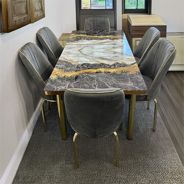 Moscow Grey and Gold Table with Chairs