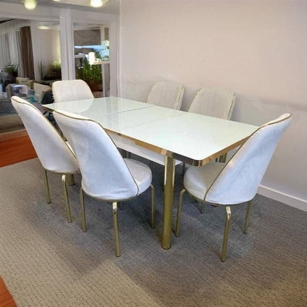 Moscow White and Gold Table with Chairs