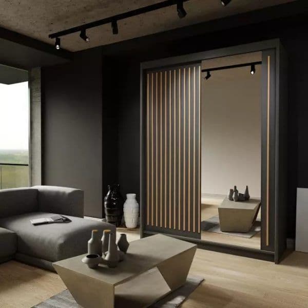 ROYAL BLACK/OAK SLIDING WARDROBE 250CM