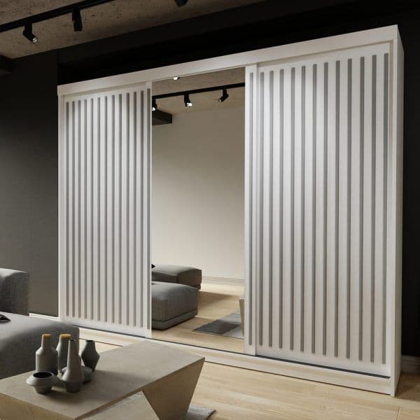 ROYAL WHITE/GREY SLIDING WARDROBE 250CM