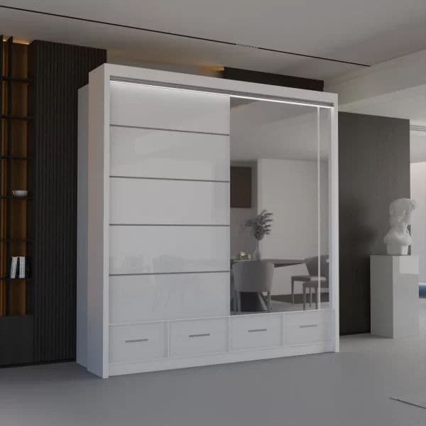 HIGH GLOSS SYCYLIA WARDROBE 150/208/255CM WHITE