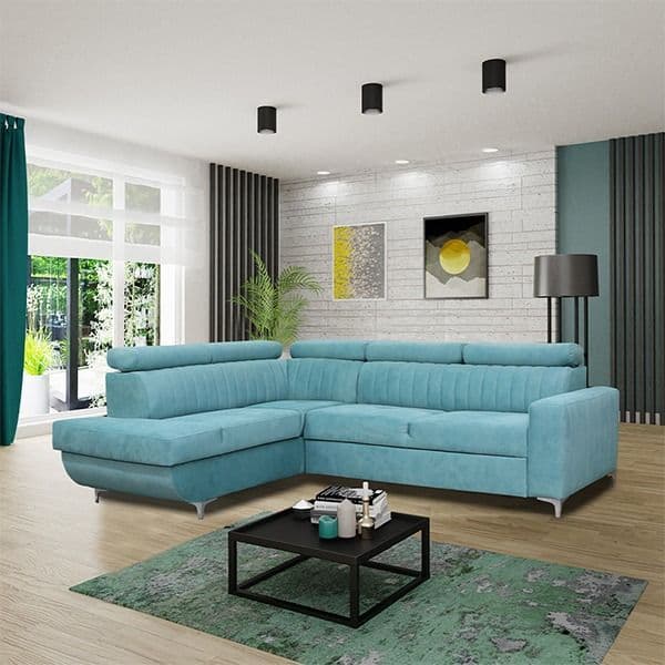 HOUSTON SKY BLUE CORNER SOFA BED