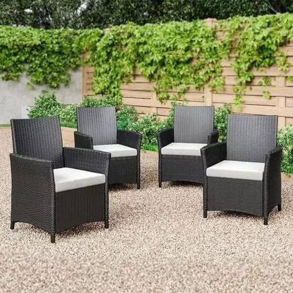 Set of 4 Rattan Garden Chairs Grey