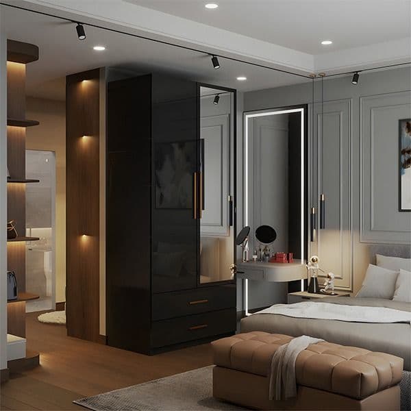 Latina Black 2 Door High Gloss Wardrobe