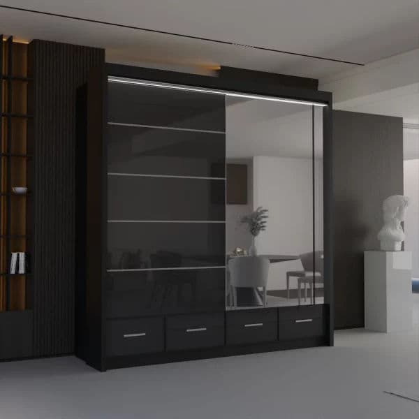 SYCYLIA HIGH GLOSS BLACK WARDROBE 150/208/255CM