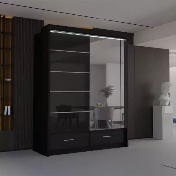 HIGH GLOSS SYCYLIA BLACK WARDROBE 150-208-255CM