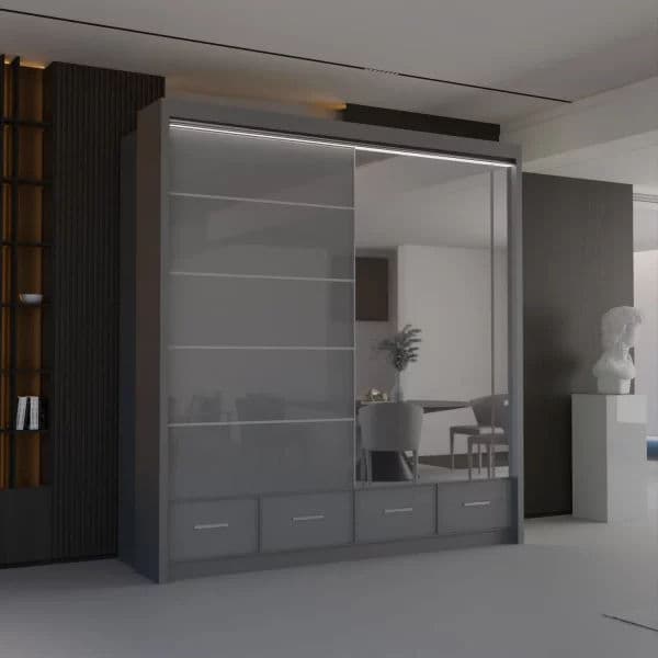 SYCYLIA HIGH GLOSS GREY WARDROBE 150/208/255CM