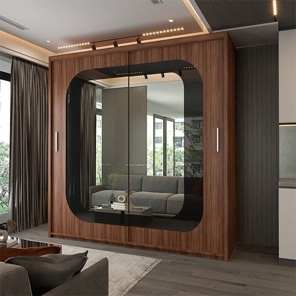 CHELSEA WALNUT WARDROBE BLACK STRIP 150cm/203cm