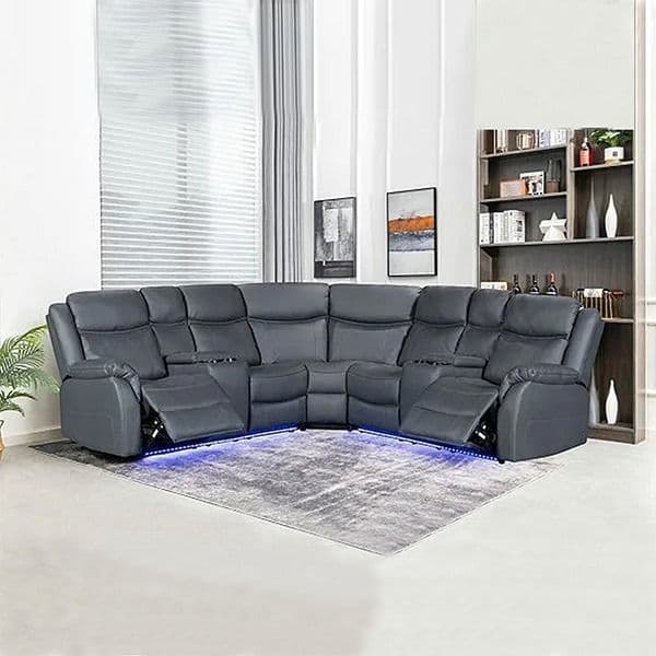 Recliner Corner Sofa Grey With Led Lights