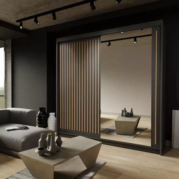 ROYAL BLACK/OAK WARDROBE 150cm/203cm