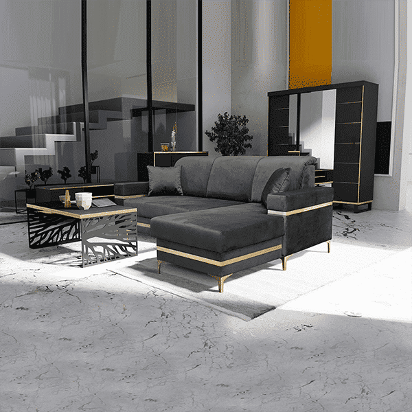 FLORENCE BLACK GOLD CORNER SOFA BED