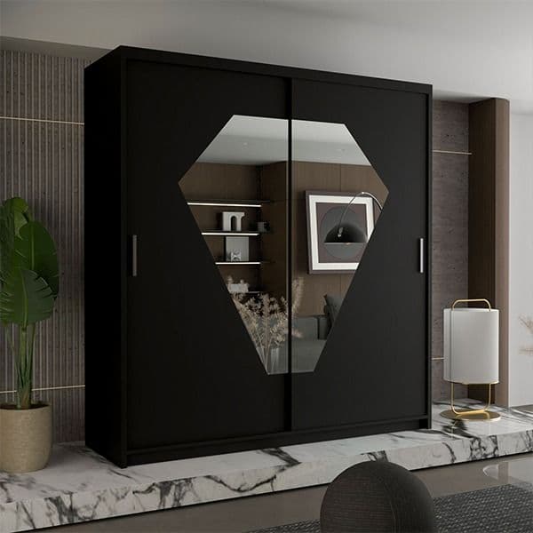 DIAMOND BLACK WARDROBE 150cm/203cm