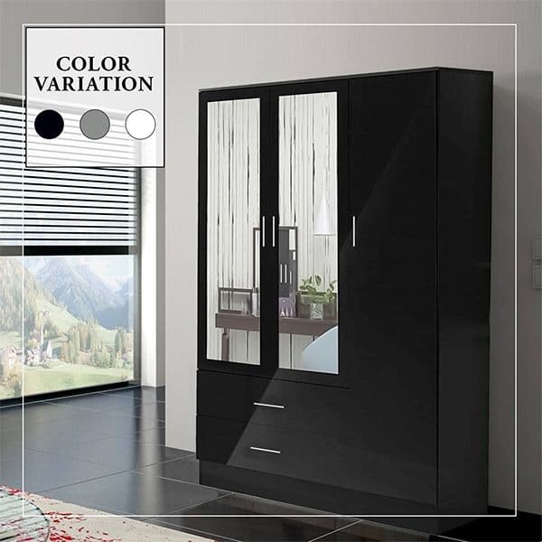 Bobby Black 3 Door High Gloss Wardrobe
