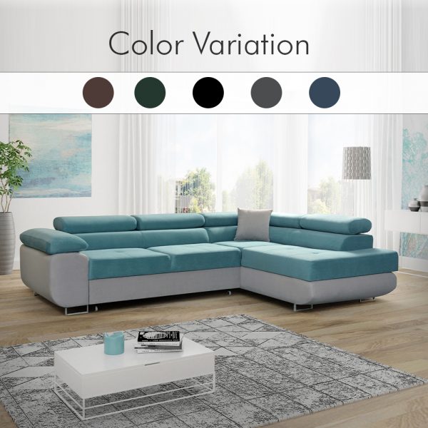 LIDO Sky Blue Corner Sofa Bed Large Colors Variations