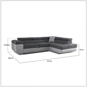 LIDO Grey Corner Sofa Bed size