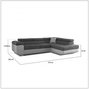 LIDO Grey Corner Sofa Bed size