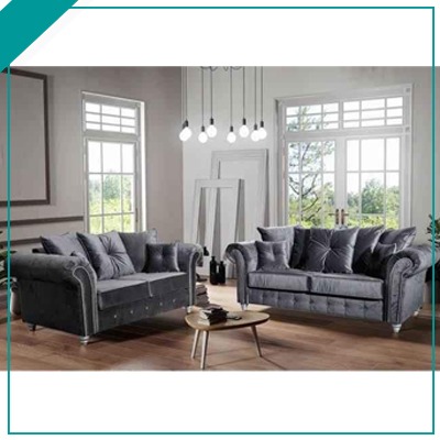 Ashwin Grey Velvet Sofa Set Mn, Charcoal Velvet Sofa Uk