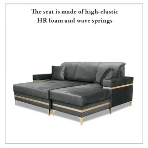 Florence Black Gold Corner Sofa Bed High Elastic Seats