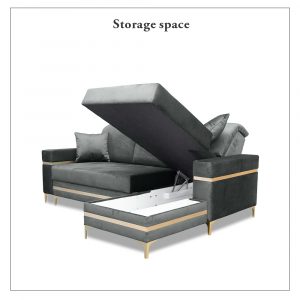 Florence Black Gold Corner Sofa Bed Storage Space