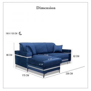 Florence Blue Gold Corner Sofa Bed Dimensions