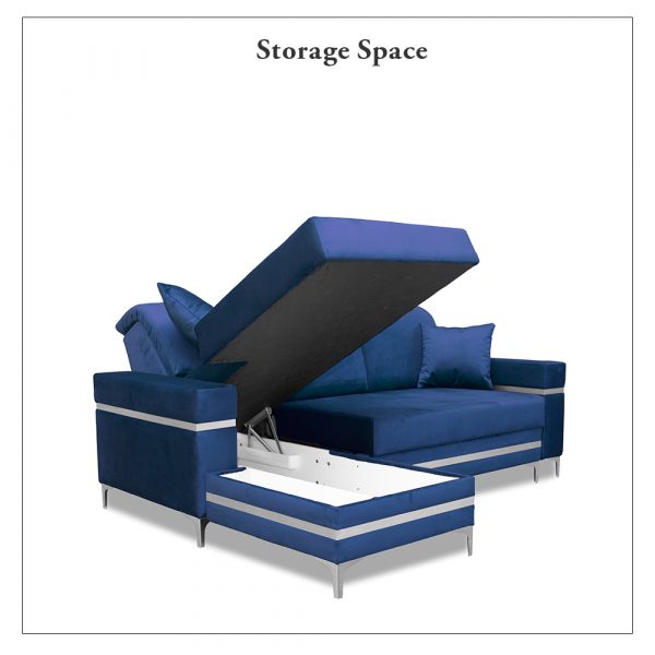 Florence Blue Gold Corner Sofa Bed Storage Space