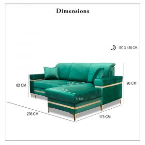 Florence Green Gold Corner Sofa Bed Dimensions