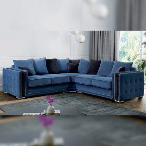 Finchley Blue/Black Corner Sofa Bed