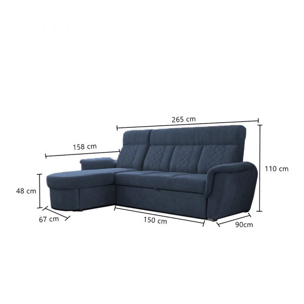 SELLY BLUE SMALL SOFA BED DIMANTION