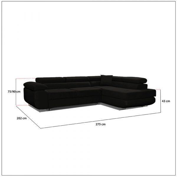 LIDO Black Corner Sofa Bed Size