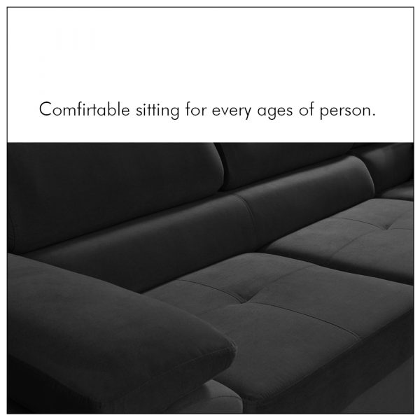 LIDO Black Corner Sofa Bed comfortable seating