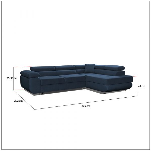 LIDO Blue Corner Sofa Bed size